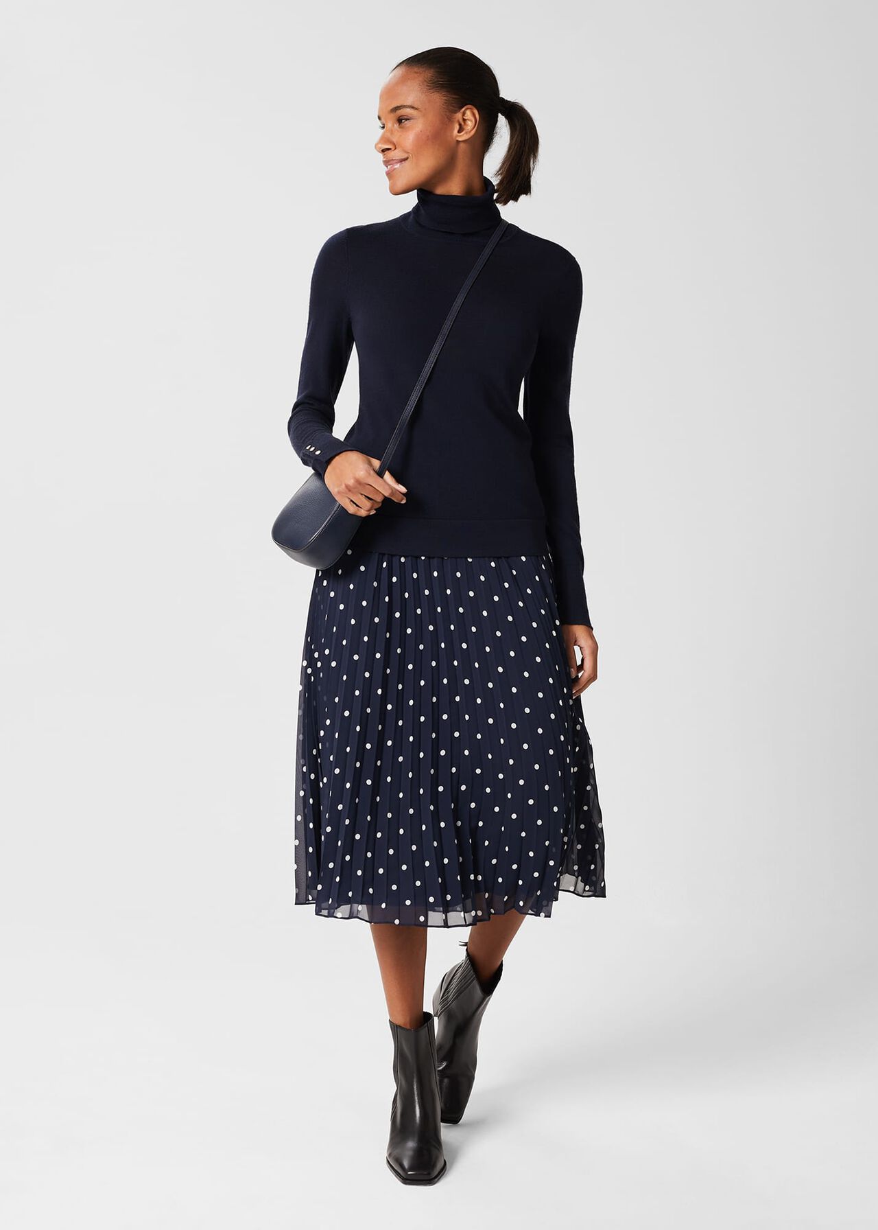 Losie Spot Pleated Skirt, Navy Ivory, hi-res