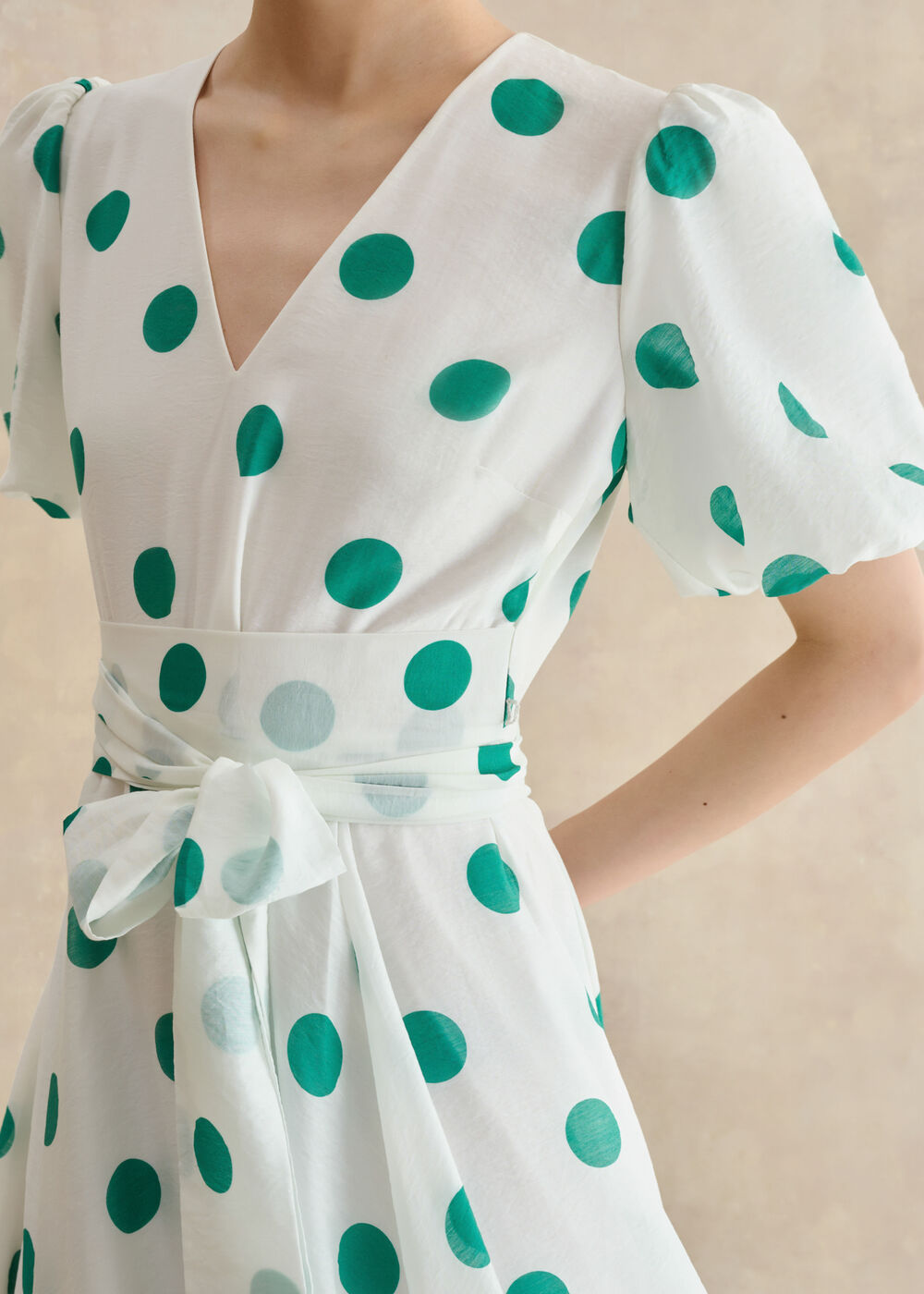 Barrington Spot Dress, Ivory Green, hi-res