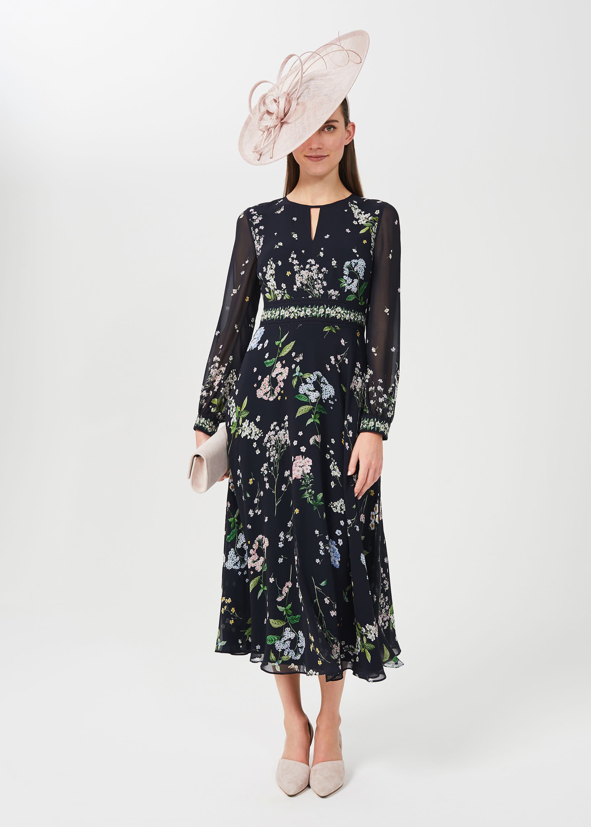 Blue silk floral dress hot sale