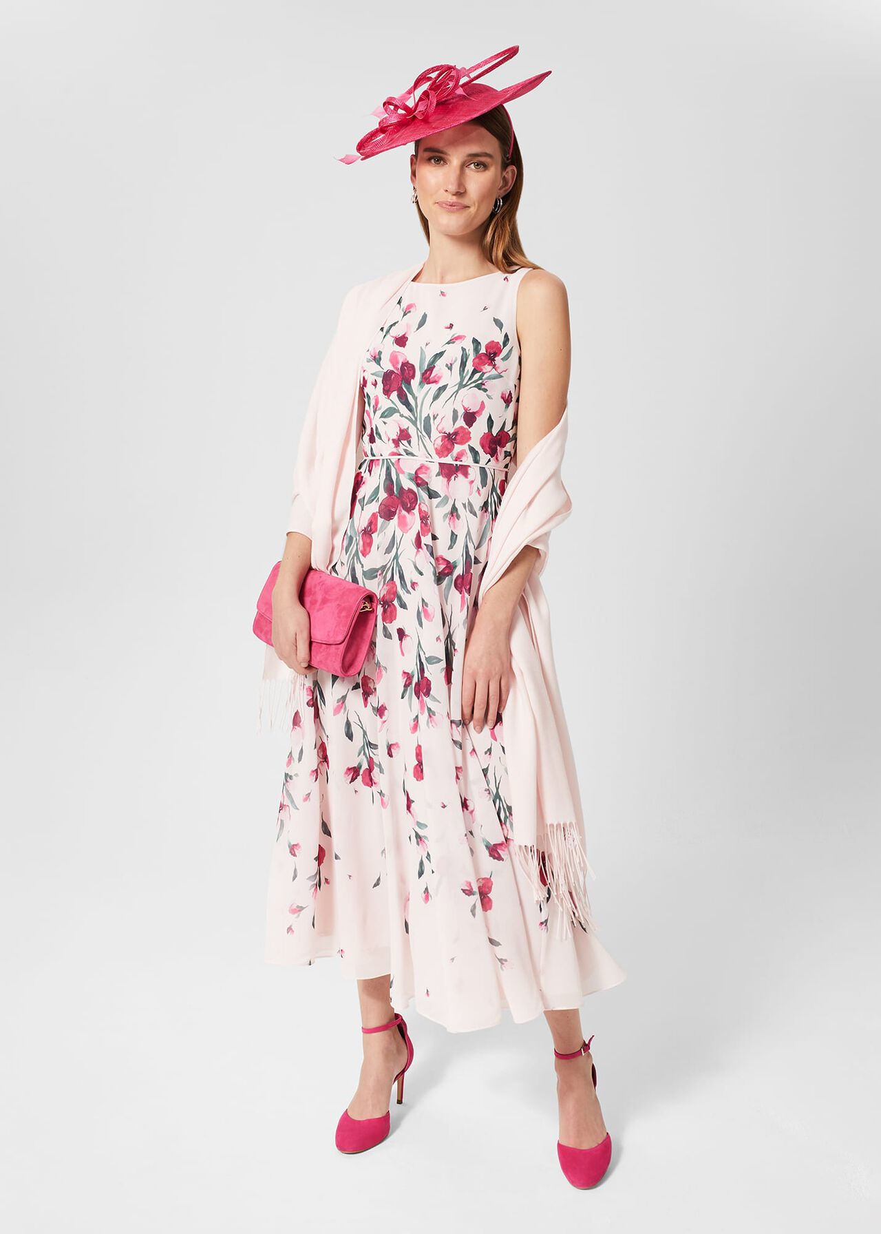 Petite Carly Floral Midi Dress, Pink Multi, hi-res