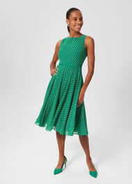 Della Spot Fit And Flare Dress, Green Ivory, hi-res