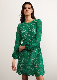 Kew Lace Mini Dress, Green Cream, hi-res