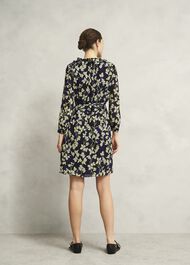 Navy Floral Zoe Dress with Ruffle Neck, Navy Multi, hi-res
