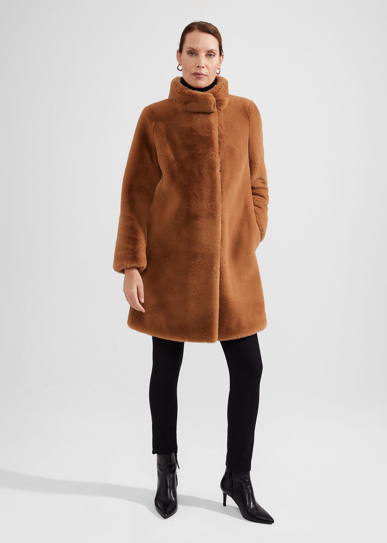 Maddox Faux Fur Coat, Camel, hi-res