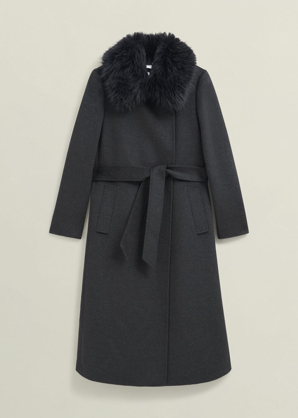 Faux Fur Livia Wool Coat, Charcoal Grey, hi-res