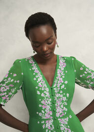 Ana Silk Floral Dress, Green Pink, hi-res