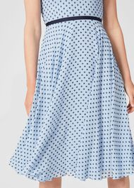 Della Jaquard Spot Dress, Powder Blue Nvy, hi-res