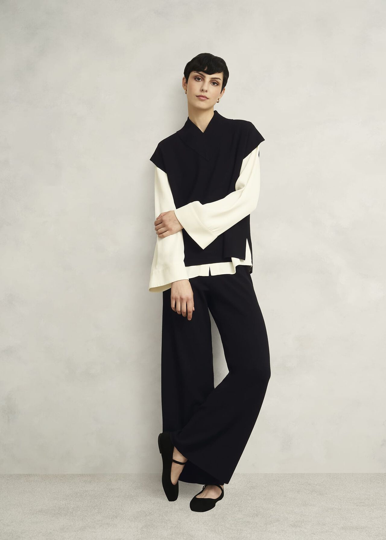 Black Harris High V Neck Knitted Co-ord Tank Top, Hobbs Black, hi-res