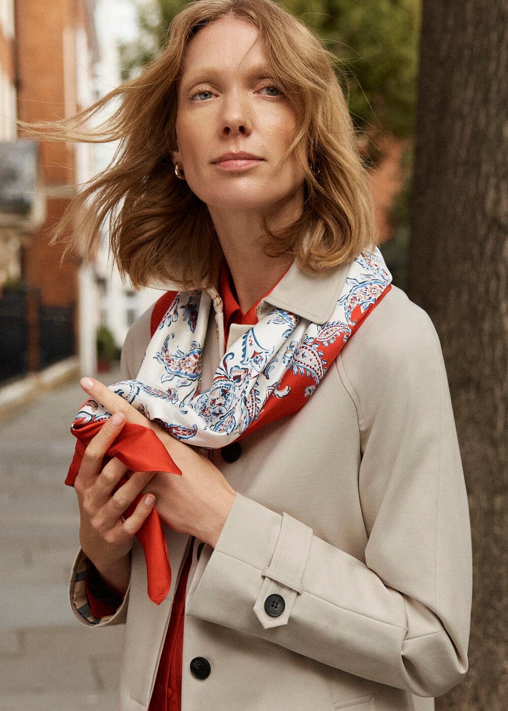 Bria Silk Scarf, Red Multi, hi-res