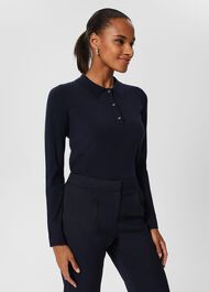 Nelle Jewelled Button Polo Jumper, Navy, hi-res