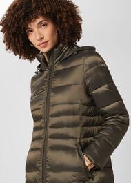 Danika Long Puffer Jacket With Hood, Dark Olive, hi-res
