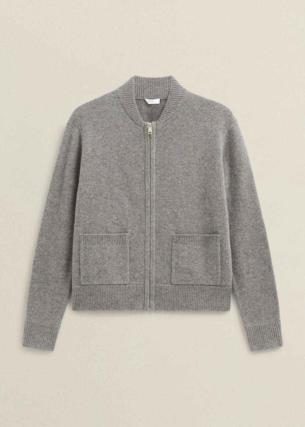 Grey Bonnie Wool Blend Knitted Bomber Jacket, Mid Grey Marl, hi-res
