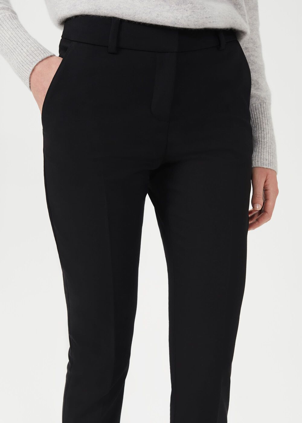 Petite Quin Tapered Trousers With Stretch, Black, hi-res