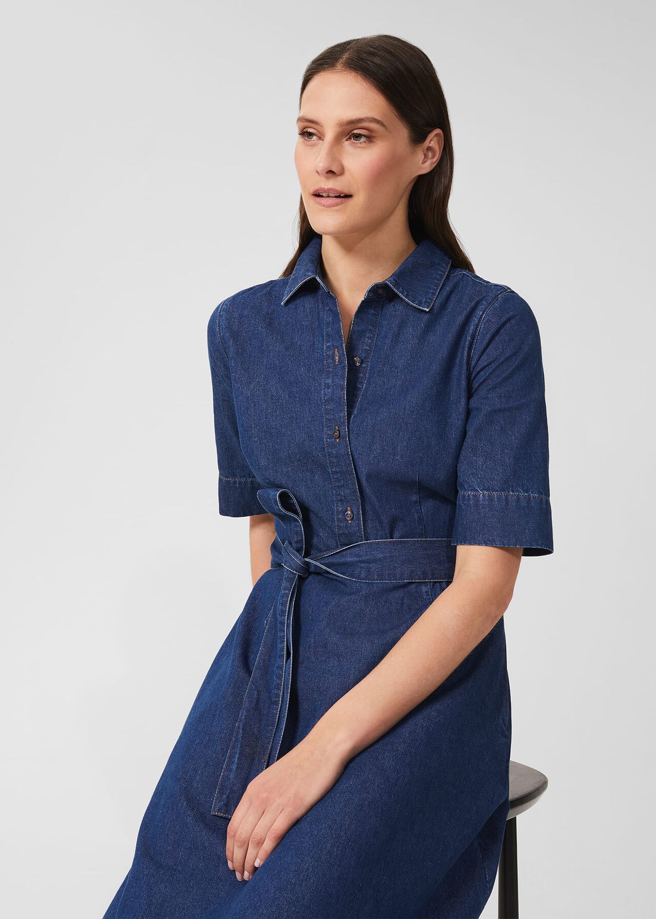 Fern Fit And Flare Denim Dress, Blue, hi-res