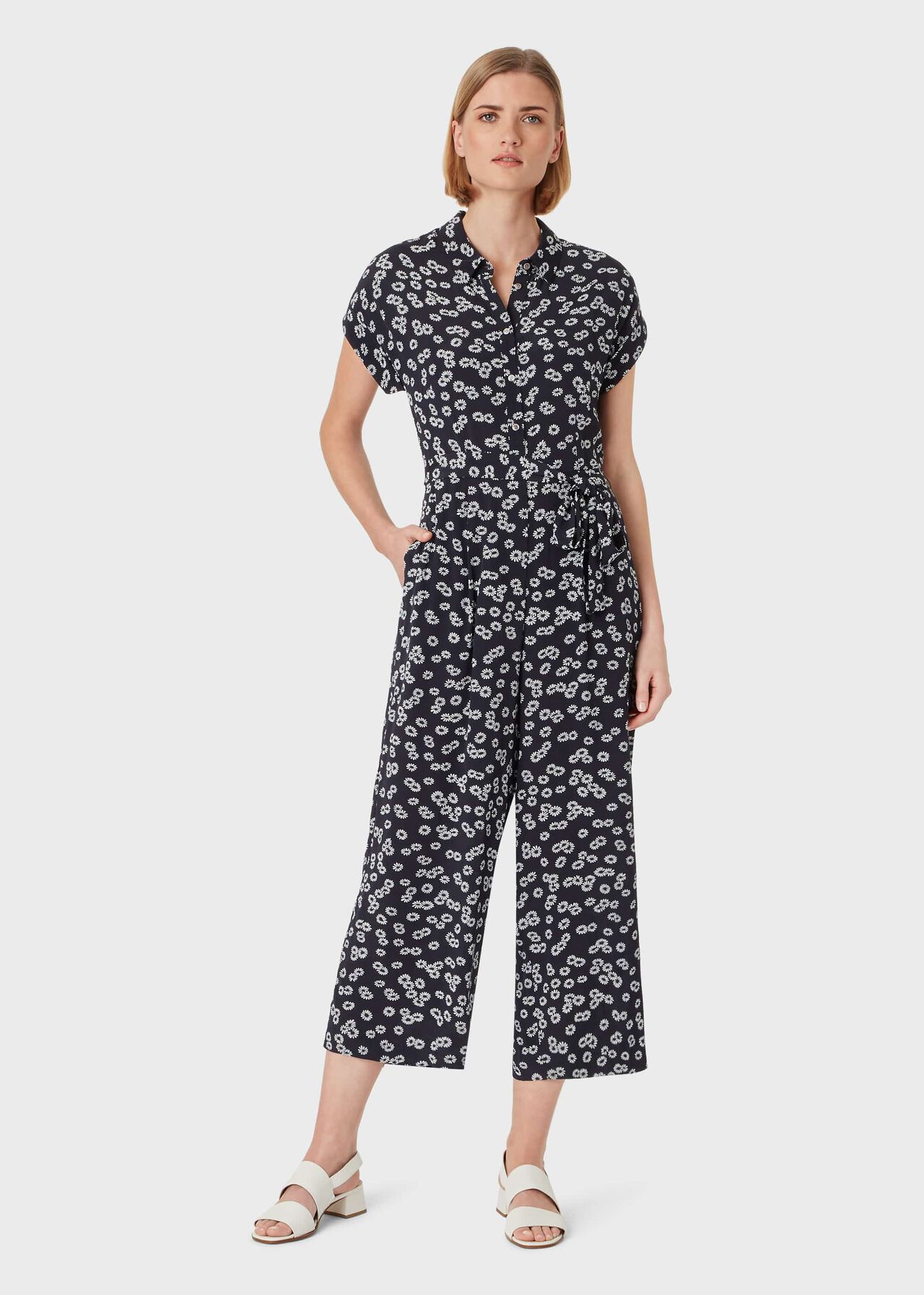 Inez Floral Cropped Jumpsuit, Navy White, hi-res