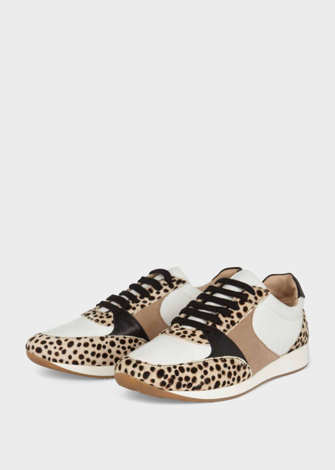 Mara Leopard Print Leather Trainers, White, hi-res