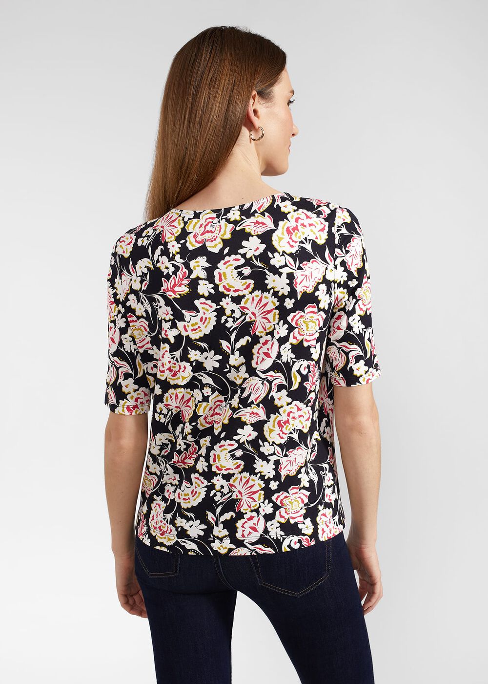 Jacqueline Print Top, Navy Damask, hi-res