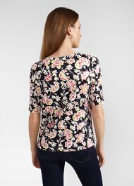 Jacqueline Print Top, Navy Damask, hi-res