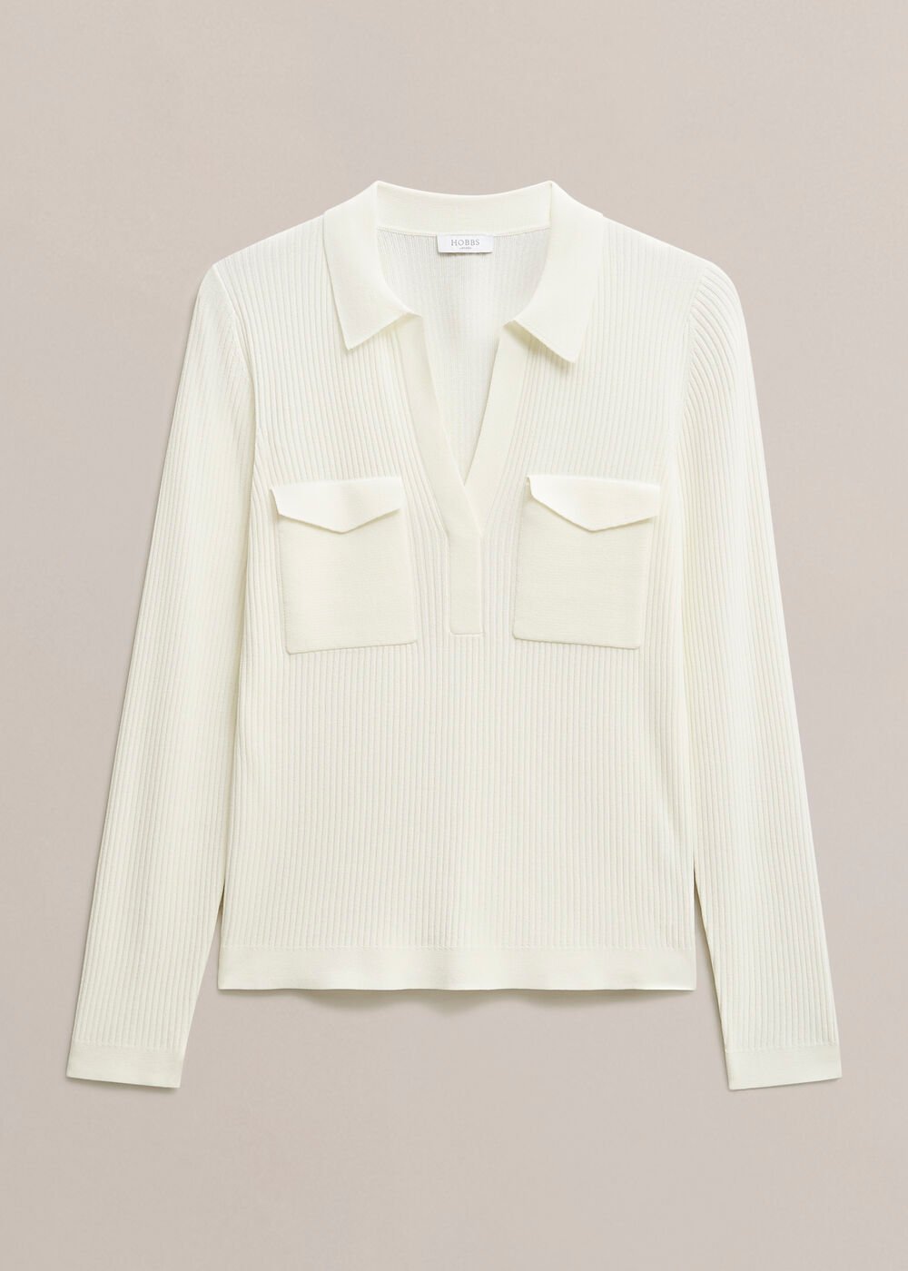 Meredith Ribbed Knitted Shirt, Ivory, hi-res