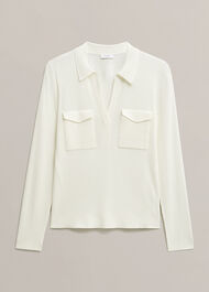 Meredith Ribbed Knitted Shirt, Ivory, hi-res