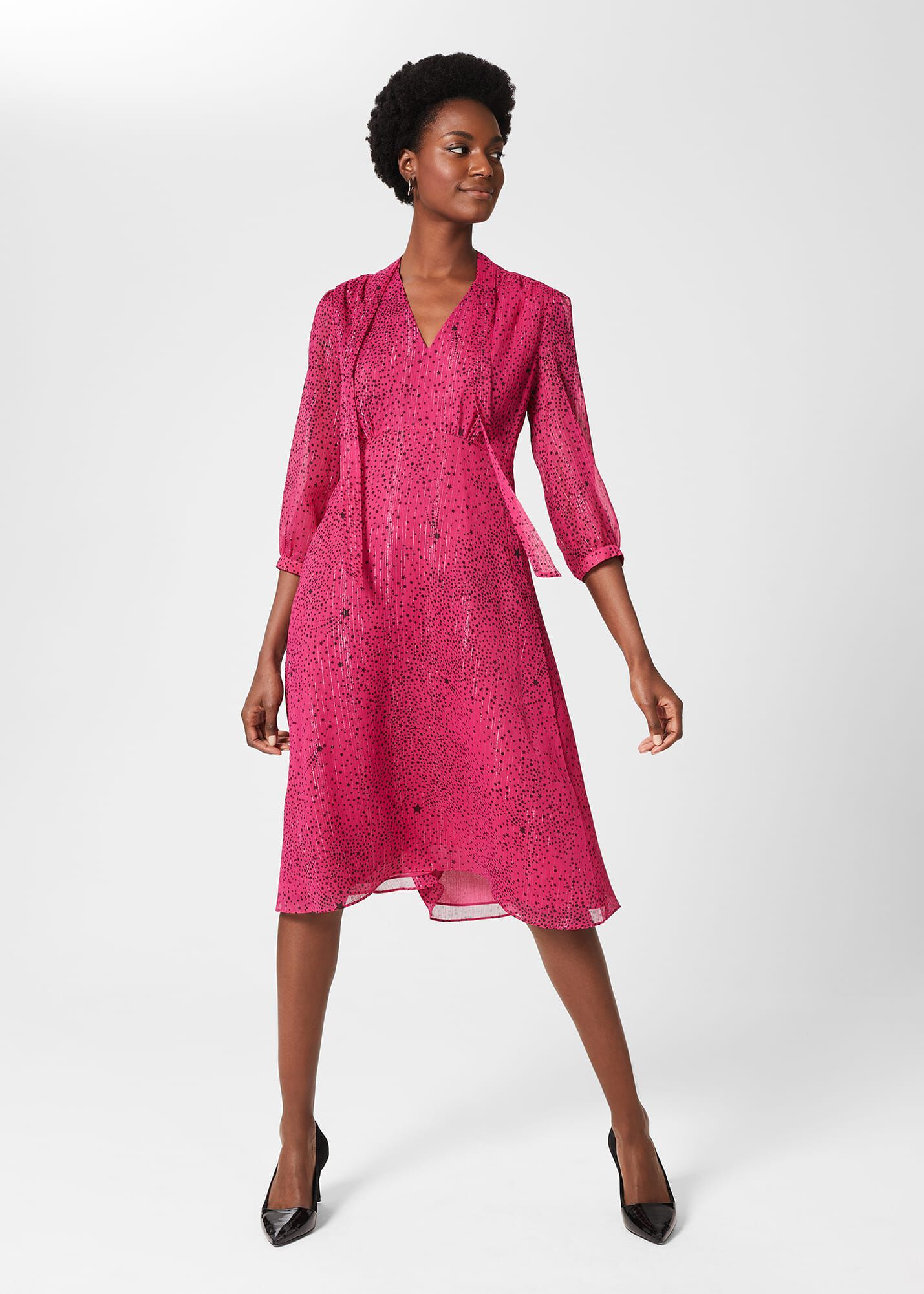 Pink and black midi deals dress
