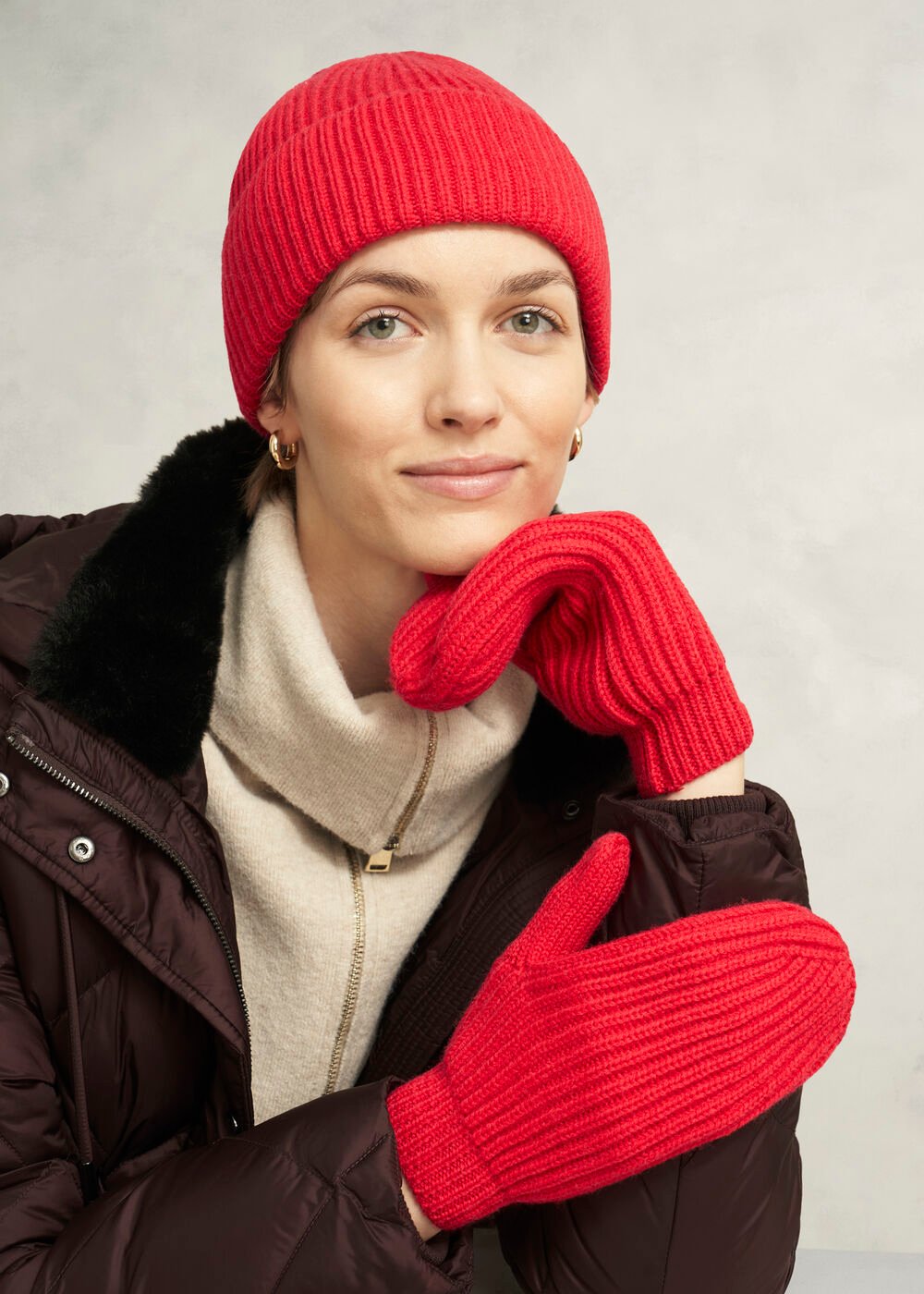 Philipa Knit Mittens With Wool, Red, hi-res