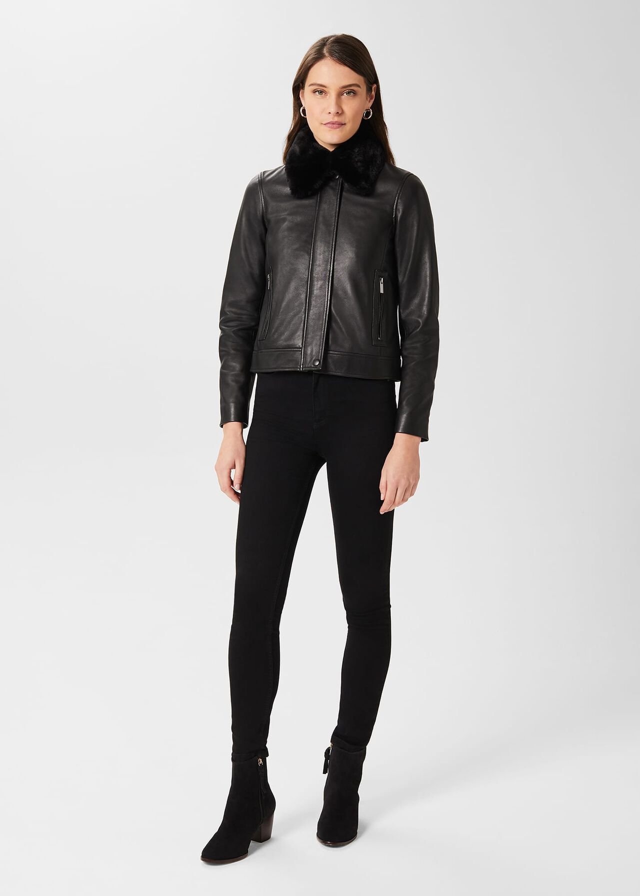 Sera Leather Jacket, Black, hi-res