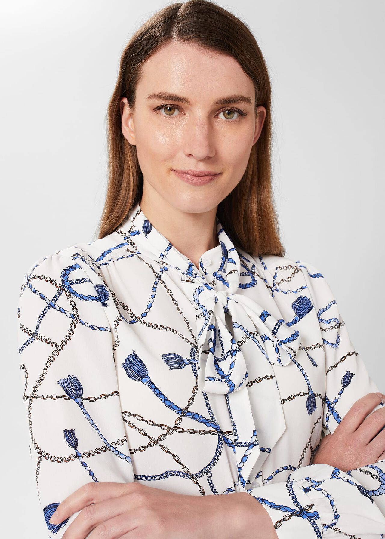 Dolly Tie Neck Blouse , Ivory Multi, hi-res