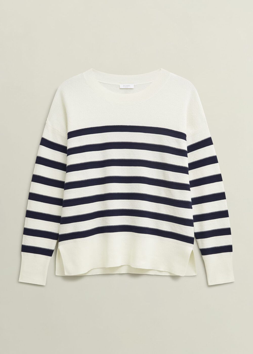 Amoura Striped Cotton Sweater, Ivory Navy, hi-res