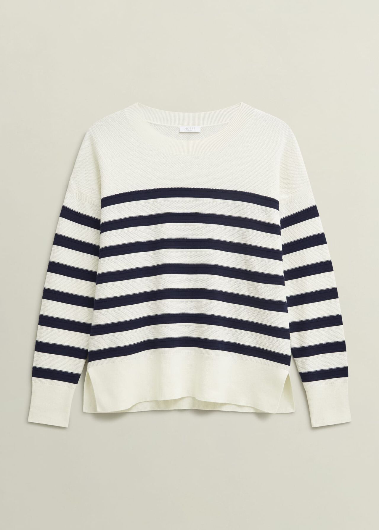 Amoura Striped Cotton Jumper, Ivory Navy, hi-res