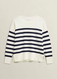Amoura Striped Cotton Jumper, Ivory Navy, hi-res