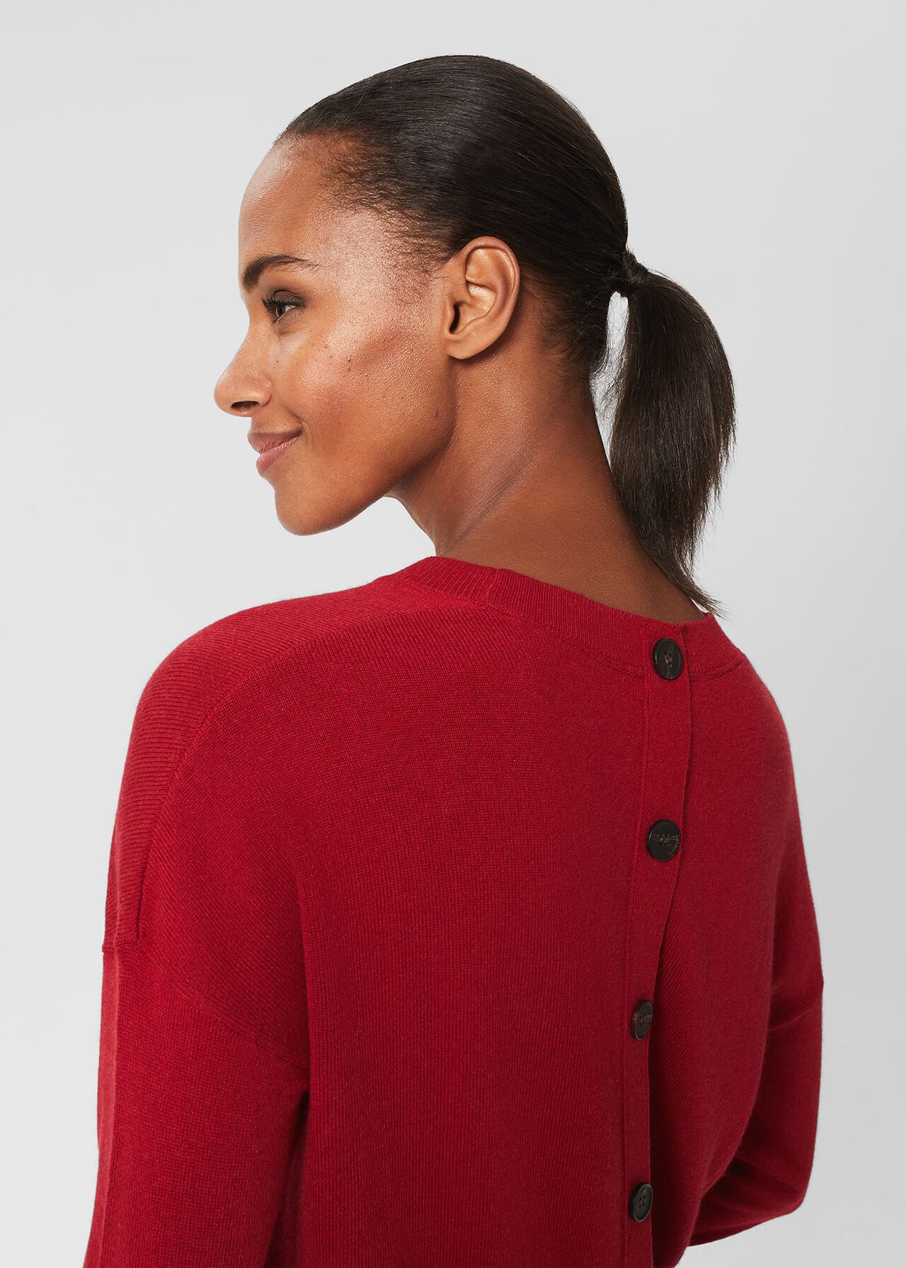 Lydia Button Jumper With Cashmere, Red, hi-res