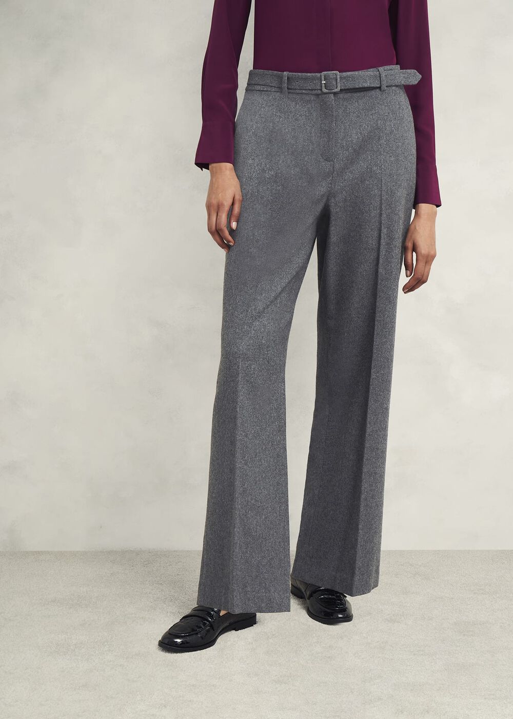 Elsie Wool Blend Wide Trousers, Grey, hi-res