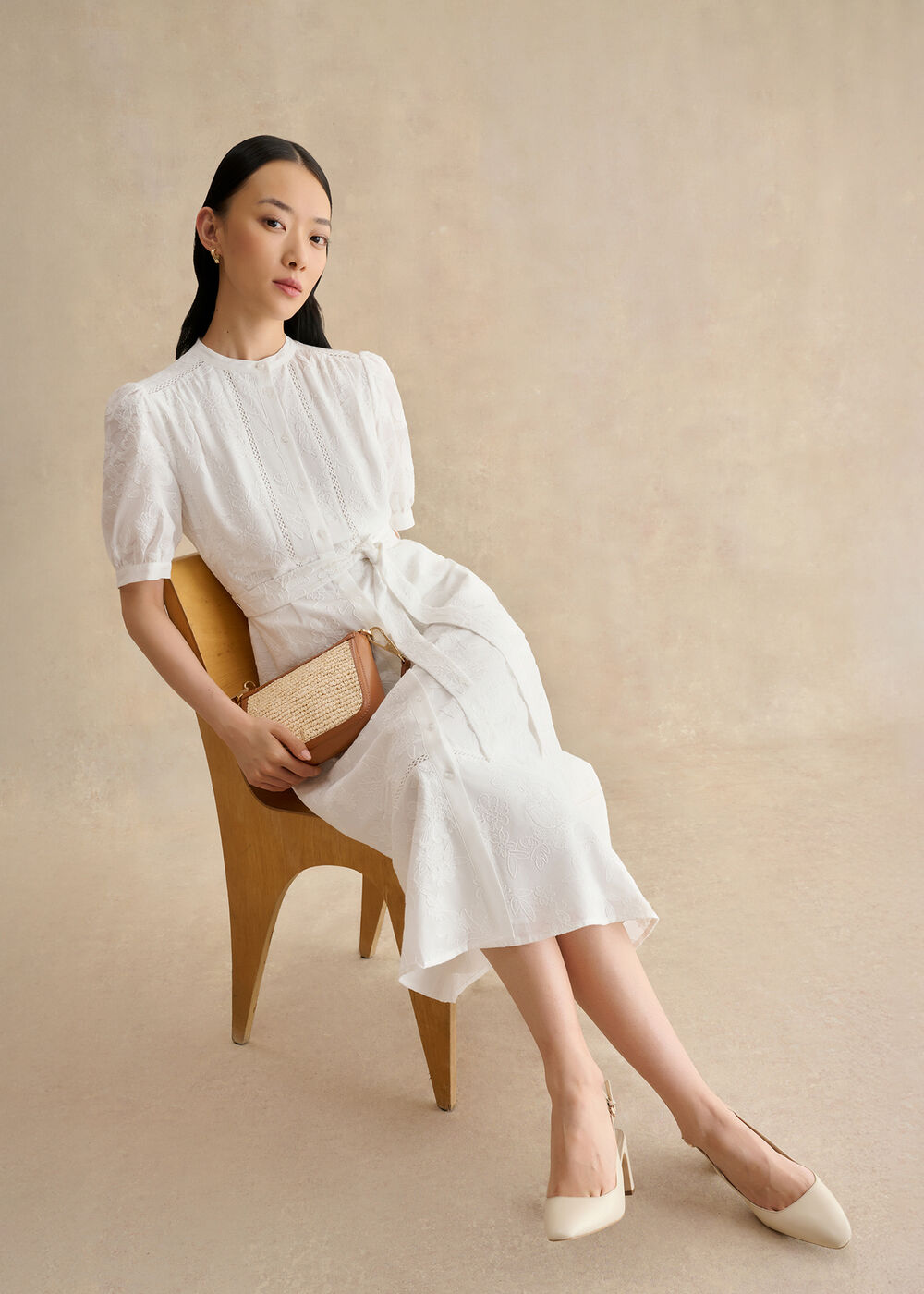 Amani Cotton Embroidery Dress, White, hi-res