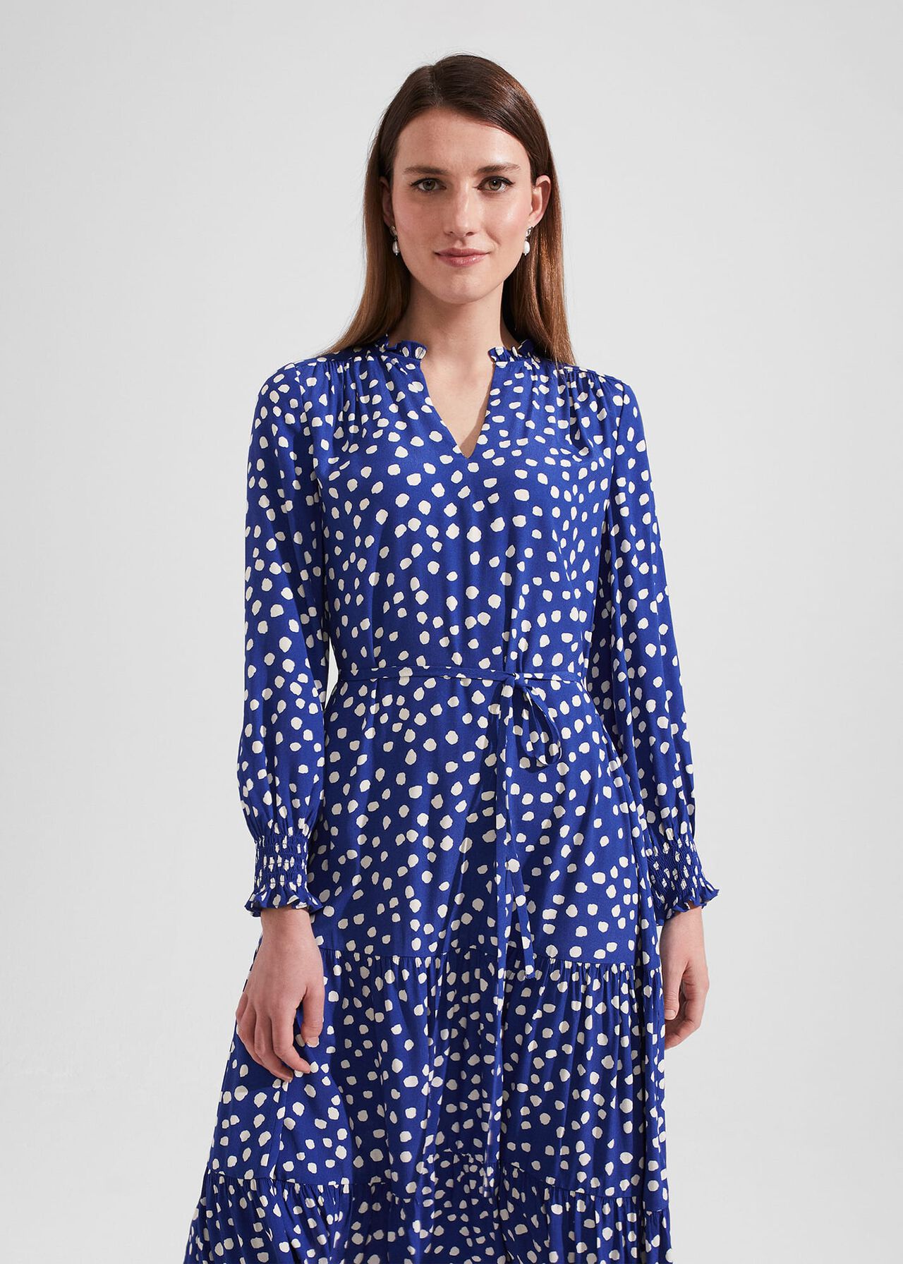 Petite Adela Spot A-Line Dress, Deep Blue Cream, hi-res