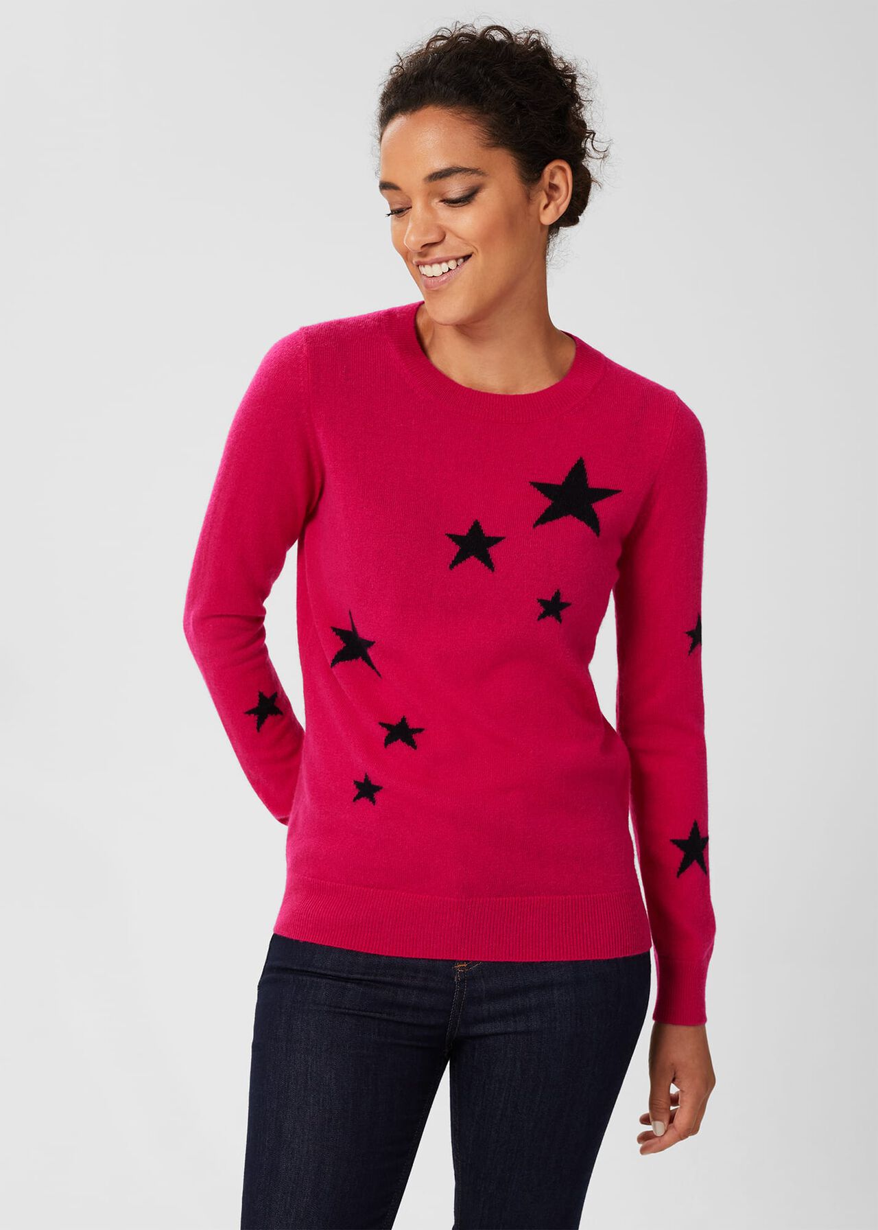 Samira Wool Cashmere Star Sweater, Pink Navy, hi-res