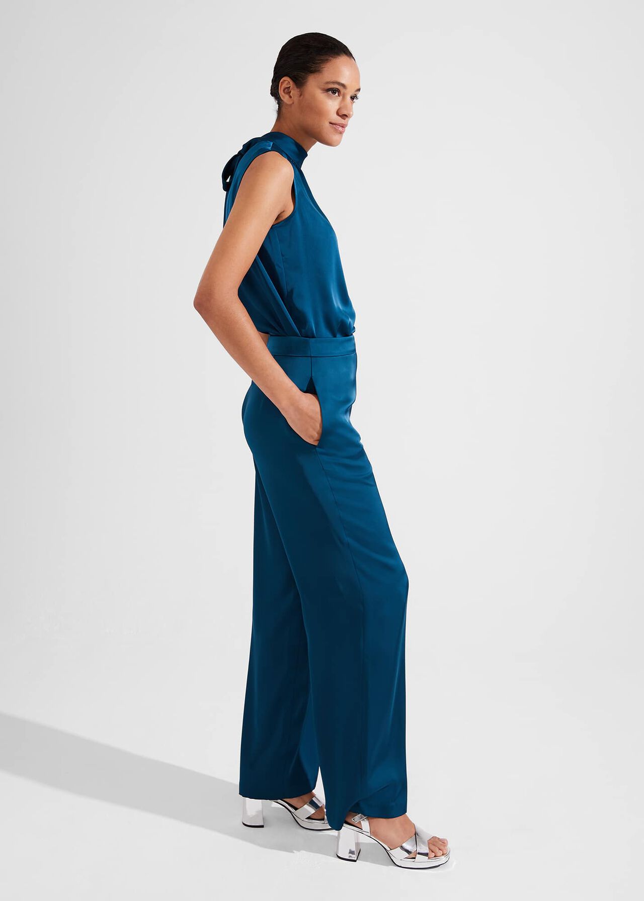 Judith Satin Trousers, Steel Blue, hi-res