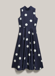 Petite Mia Satin Spot Dress, Midnight Ivory, hi-res