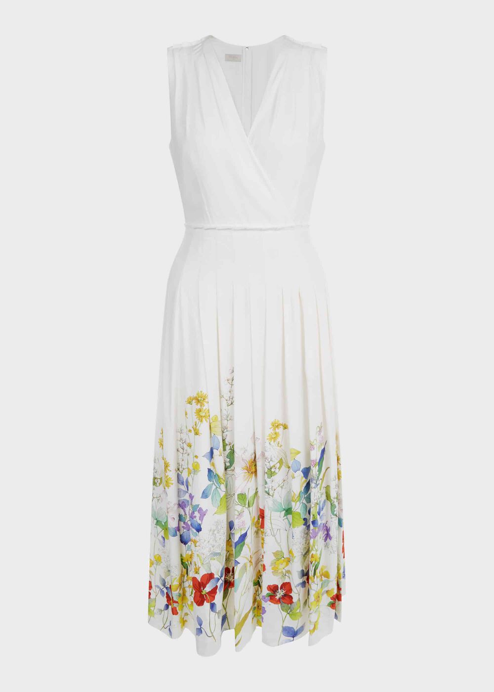 Summer Floral V Neck Midi Dress, Ivory Multi, hi-res