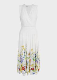 Summer Floral V Neck Midi Dress, Ivory Multi, hi-res