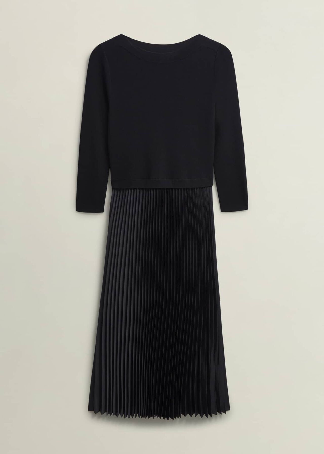 Lucinda Satin Pleated Knitted Dress, Black, hi-res