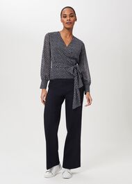 Elizabeth Printed Wrap Blouse, Navy Ivory, hi-res