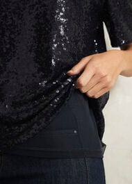 Lilibet Sparkle Sequin Short Sleeve Top, Hobbs Navy, hi-res
