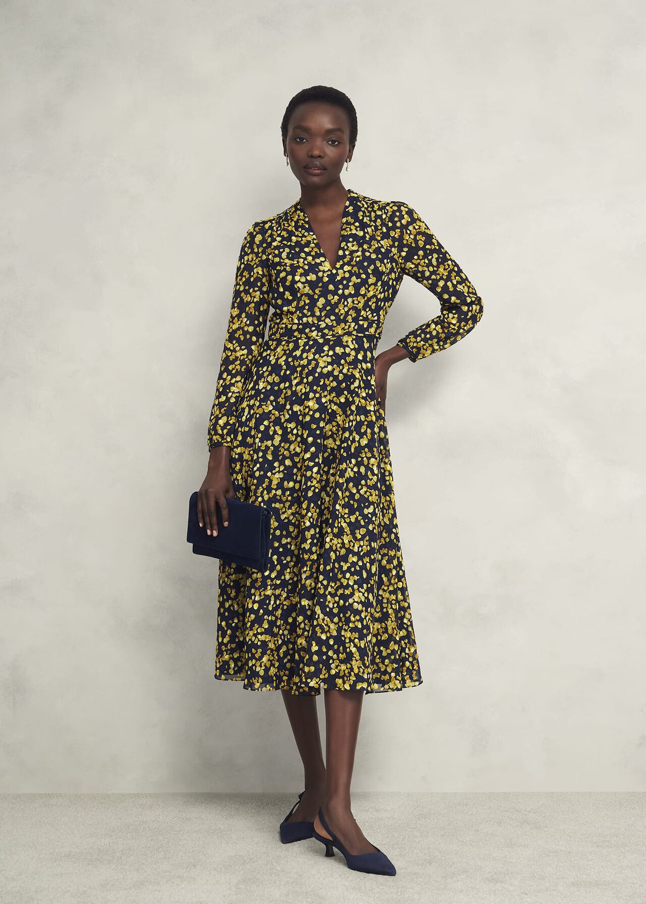 Petite Aurora Dress, Navy Yellow, hi-res