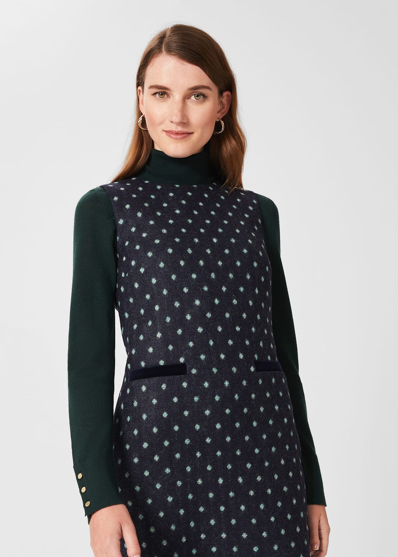 Sarah Wool Dress, Navy Green, hi-res