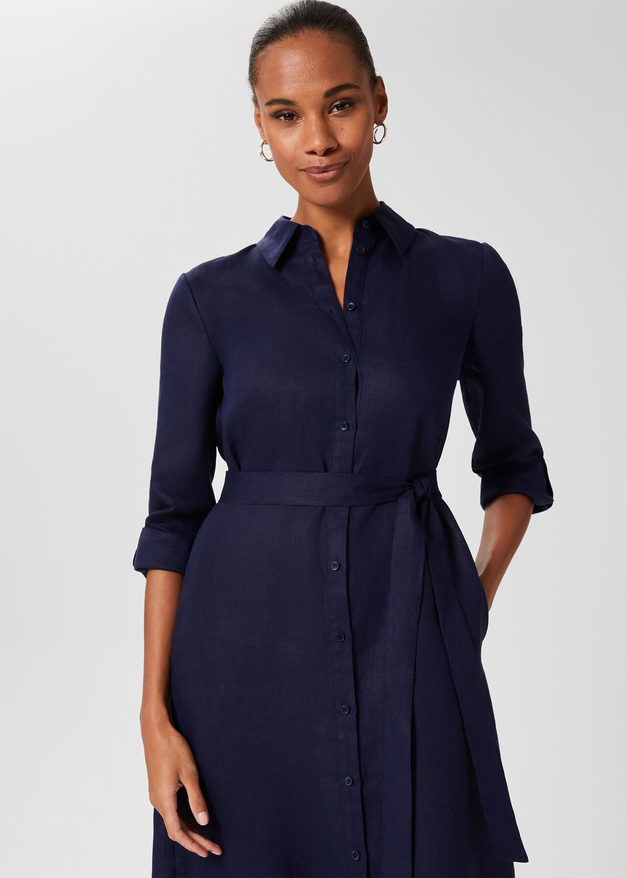 Linden Linen Shirt Dress, Navy, hi-res