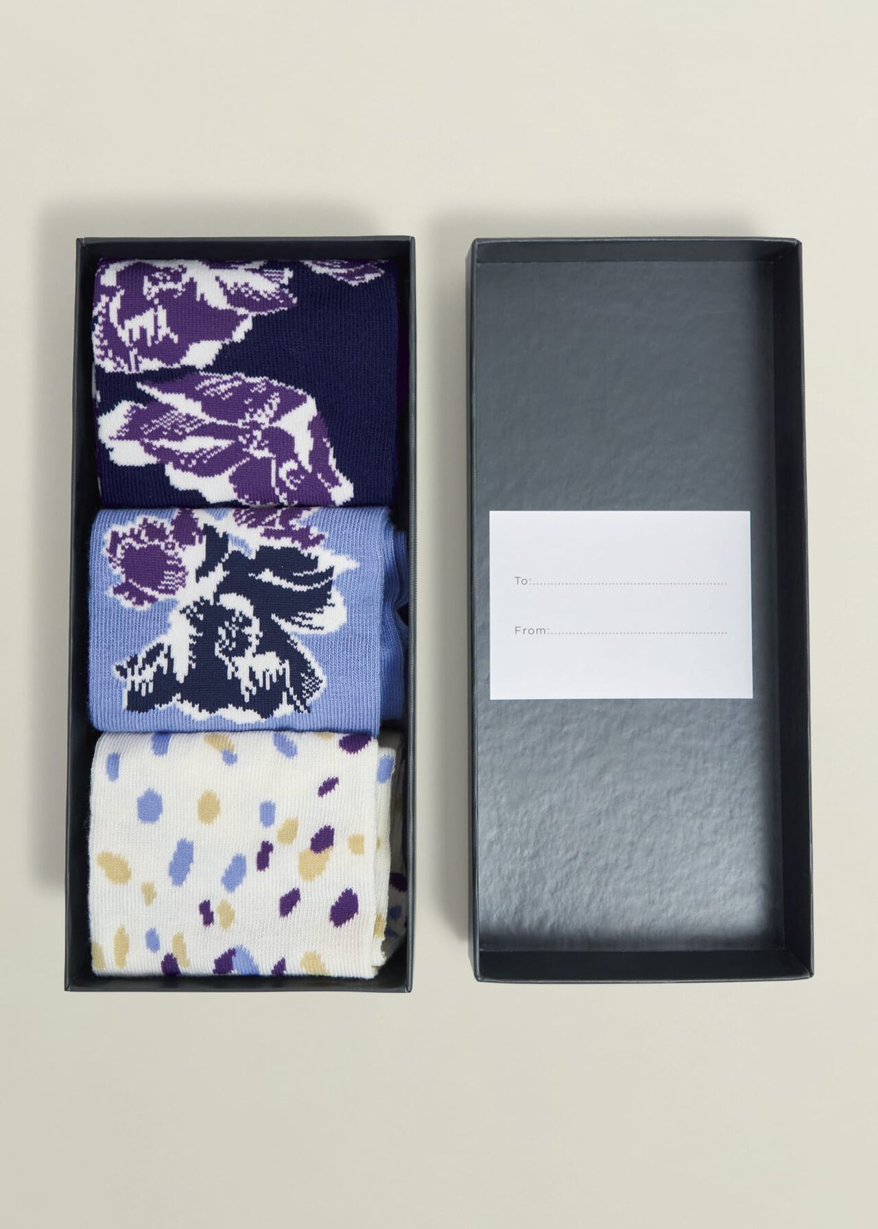 Floral Sock Set, Navy Blue Cream, hi-res