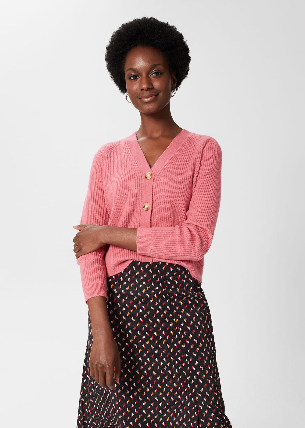 Chloe Ribbed Cardigan, Peony Pink, hi-res