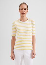 Eva Cotton Striped T-Shirt, White Yellow, hi-res