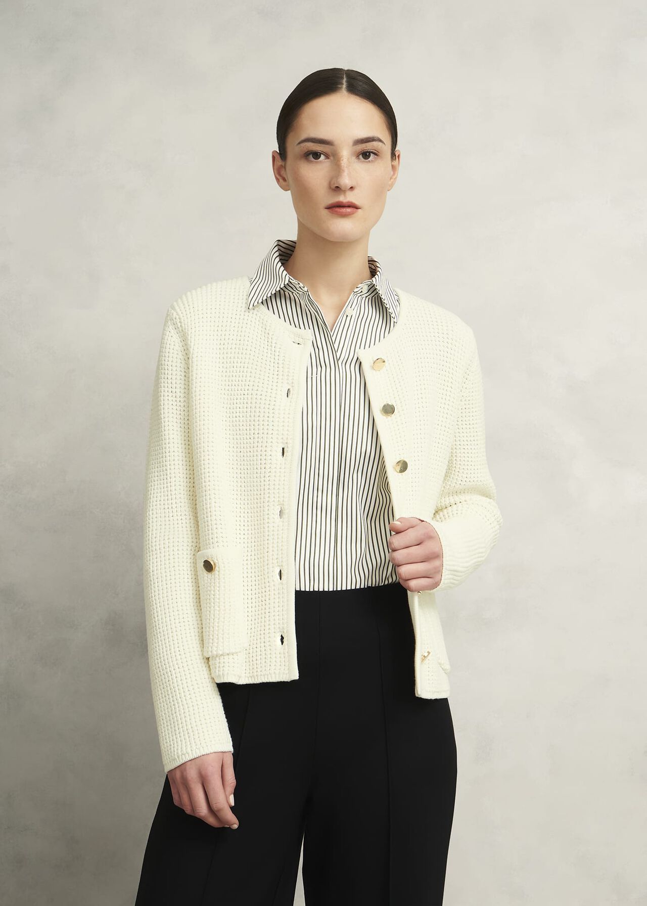 Adela Cotton Knitted Jacket , Warm Ivory, hi-res